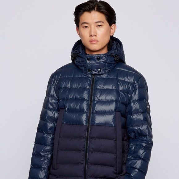HUGO BOSS REGULAR-FIT JACKET WITH ITALIAN-WOOL PANEL AND DETACHABLE HOOD - Picture 1 of 7
